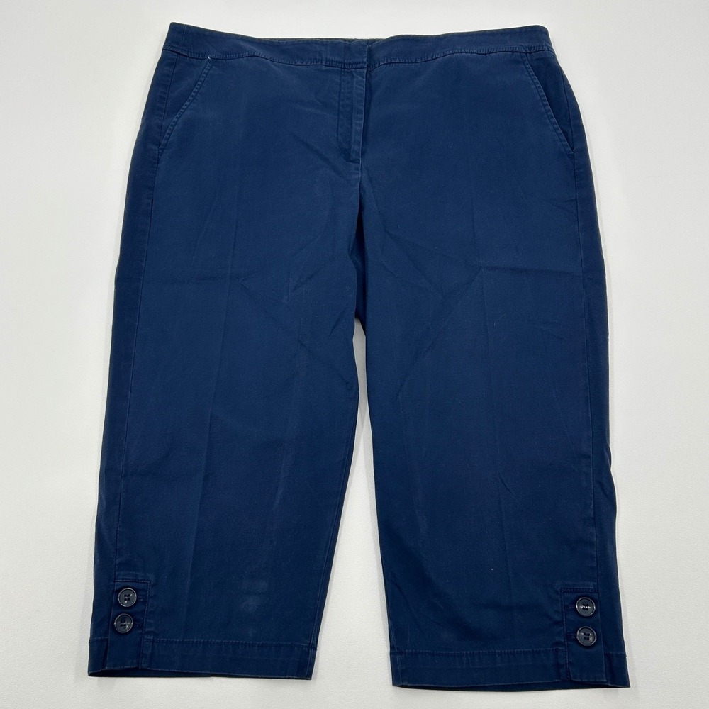 Talbotsβ Pedal Pusher Pants Womens 16 Navy Blue Button Hem Stretch Capri Classic